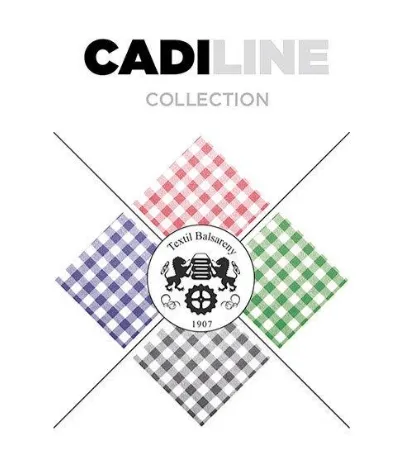 Logotip de la gamma Cadi Line, amb rombes de tela vichy de quatre colors